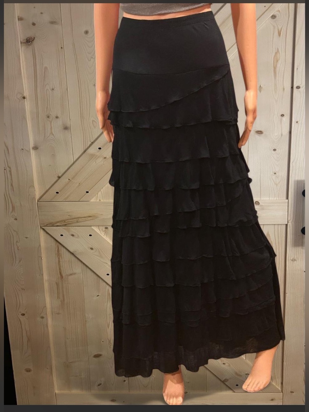 Chelsea & Theodore Black Tiered Ruffle Maxi Skirt